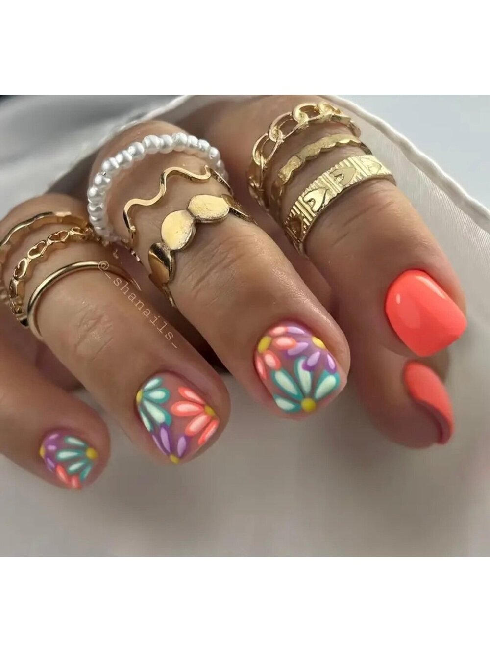 New - 24pcs Vibrant Orange & Multi-Color Reusable Press-On-Nails